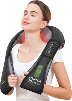 Produktbild von Kabelloser Nackenmassagegerät - Wärmende Schulter- und Nackenmassage, Massagegerät für Nacken und Rücken, Massagekissen für die Taille und Füße, elektrisches Massagegerät, Geschenk für Weihnachten, geeignet für Damen und Herren
