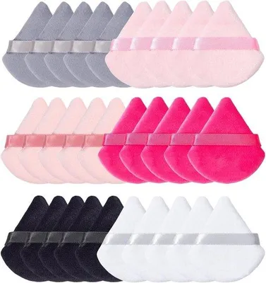 Productafbeelding van 30 stuks driehoekige make-upkwastjes, poederpads, make-upsponsjes, cosmetica, gezichtspoederkwastjes, vochtige en droge pads