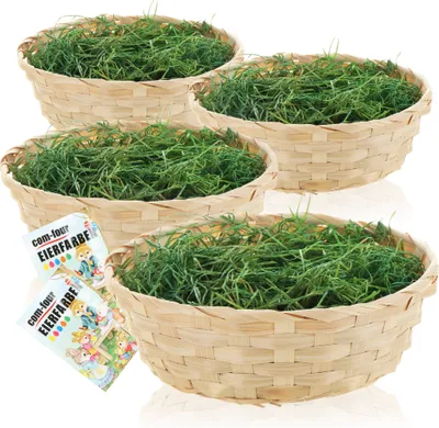 Produktbild von com-four® 4x Osterkörbchen mit Deko Gras und Eierfarben - Osterkörbe mit grünem Gras - Bastkorb mit Ostergras