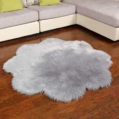 Produktbild von Flauschiger Kunstwollteppich, weiche Plüschkissen mit langem Fell (Grau, 90 x 90 cm)