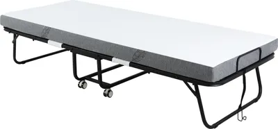 Zdjęcie produktu dla Łóżko Dla Gości Łóżko Składane Na Kółkach, Stal + Pianka, Biały + Czarny, 200X75X42,5Cm