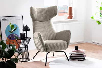 Produktbild von KAWOLA Sessel LOTTE Ohrensessel Cord steingrau