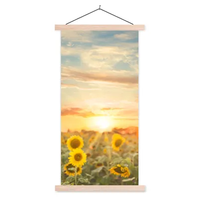 Produktbild von MuchoWow® Textilposter Sonnenblume - Sonne - Blumen 60x120 cm mit holzfarbenen Rahmen - Holz
