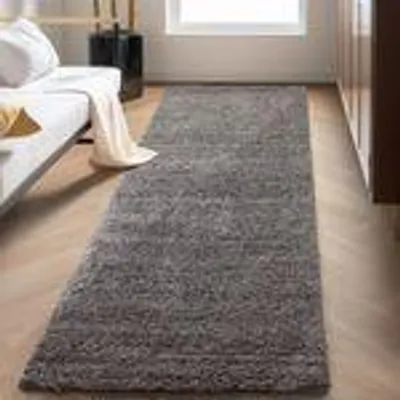 Produktbild von Teppich Wohnzimmer Hochflor Einfarbiges Design Langflor Shaggy Modern Flauschig, Größe: 80 x 250 cm, Farbe: Grau