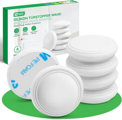 Produktbild von Türstopper 6-teiliger Schutz für Wände und Türen, selbstklebender Türstopper für Wände mit innenliegender Lufttasche, weißes, rundes Türpuffer-Set aus
