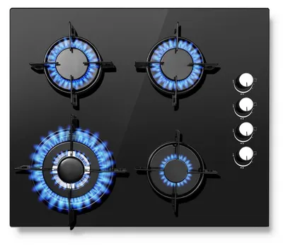 Gaskochfeld 4 Brenner, 60 cm, Glaskeramik, 8000 W