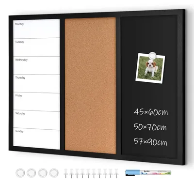 Produktbild von Multifunktionale Kombinationswandtafel - Kreidetafel, Whiteboard und Korktafel 45x60cm