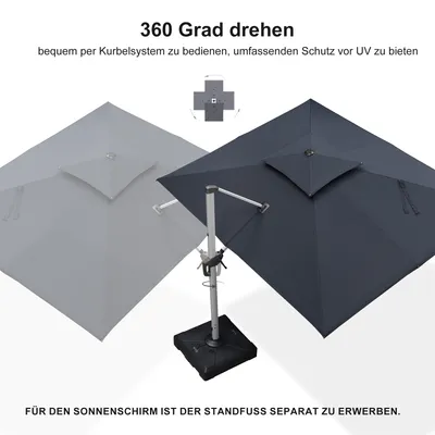 Produktbild von PURPLE LEAF Sonnenschirm mit LED Solar Beleuchtung Ampelschirm 300 x 400 cm Rechteckig Groß 360°Rota Außenbereich Alu, Balkonschirm XXL UV50+, Grau