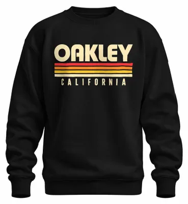 Immagine prodotto di Felpa con cappuccio stile vintage Oakley California, motivo a righe effetto tramonto anni '70, ideale per la spiaggia, colore nero, taglia 3XL