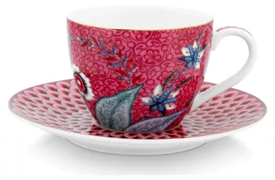 Produktbild von Espressotasse Flower Festival mit Untertasse, dunkelrosa, 120 ml (1 Stück)