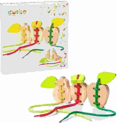 Image de Jeu d'enfilage de fruits 6 pièces, 6xpièces en bois, 3xficelles