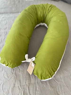 Produktbild von 190 cm L/XL Kissen Seitenschläferkissen Schwangerschaftskissen Stillkissen Bezug Waffelpique WEIß/ Glatt Olive Grün Blumen Relaxkissen Schlafen LOOLAY