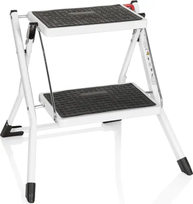 Obrázek produktu pro hjh OFFICE skládací žebřík 2 stupně SOLID W1 ocelový skládací žebřík, štafle, žebřík pro domácnost, nosnost do 150 kg