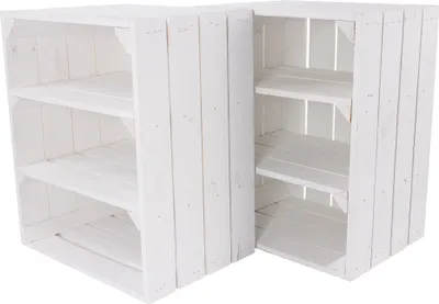Produktbild von 2er Set weißes Küchenregal mit 3 Fächern Quer 50cm x 40cm x 30cm shabby Chic Landhaus Obstkiste Regal Holzkiste Obstkiste Weinkiste Kiste Box DIY