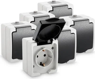 Produktbild von ABSINA Aufputz Schutzkontakt Steckdose für Feuchtraum - 6x 1fach Aufputz Schutzkontaktsteckdose IP44, 250V, 16A, 2 polig