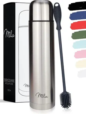 Immagine prodotto di Borraccia termica Milu, thermos, bottiglia isolante da 1 L - Borraccia in acciaio inossidabile con isolamento termico, a prova di perdite al 100%, isolamento a doppia parete, 1000 ml (acciaio inossidabile)
