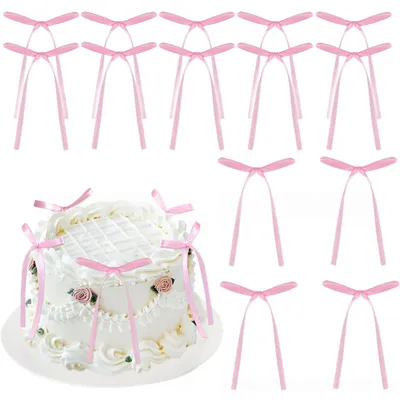 20 Torten-Dekorationen mit rosa Schleife, Dessert-Picks