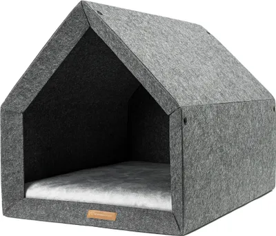 Produktbild von Rexproduct - PetHome Hundehütte mit Liegefläche und Dach Biss- und Kratzfest Gute Schalldämmung Umweltfreundlich & Einfach zu Montieren Größe M (70x52x54 cm) - Dunkelgrau und Grau