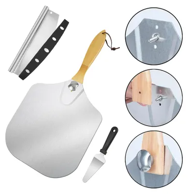 Produktbild von Extra großer Pizzaschieber für Pizzastein-Set, Aluminium Pizzaschaufel mit klappbarem Holzgriff (35,7 x 30,5 cm) – ideal für Grill und Ofen