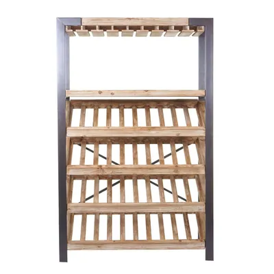 Immagine prodotto di Portabottiglie HWC-D60, portabottiglie mobile bar portabottiglie per 40 bottiglie, legno massiccio MVG 189x114x39cm