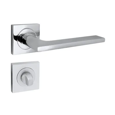 Produktbild von Domino Türgriff LINEA-QR M6 Drückergarnitur WC - Badezimmer Set mit quadratischen Rosetten für Badezimmertüren Türbeschläge aus Aluminium Chrom
