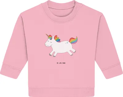 Produktbild von Mr. & Mrs. Panda Organic Baby Pullover Einhorn Happy 6. - 12. Monat - Baumwolle Pink - Geschenk, Spaß, Unicorn, Einhörner, Bullover, Fröhlich, Freude
