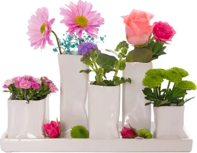 Produktbild von Jinfa Handgefertigte kleine Keramik Deko Blumenvasen Set aus 5 Vasen in weiß