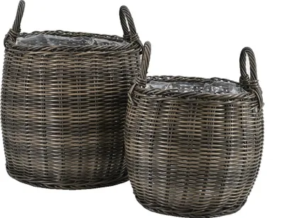 Produktbild von Pflanzkörbe Blumentopf Korb mit Henkel Übertopf 2er Set, Rattan, rund, braun