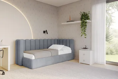 Produktbild von ALTDECOR Jugendbett mit Bettkasten HUGY - 100x200 - Grau - Casablanca 2314 - Links angeordnet - Einzelbett mit Stauraum - Polsterbett Kinderbett