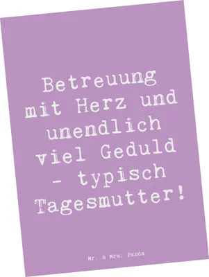 Produktbild von Mr. & Mrs. Panda Postkarte Spruch Tagesmutter Liebe - Lavendeltraum - Geschenk, Ansichtskarte, Tagesmütter, Postkarten, Kinderbetreuung, personalisierte Geschenke, Geduld