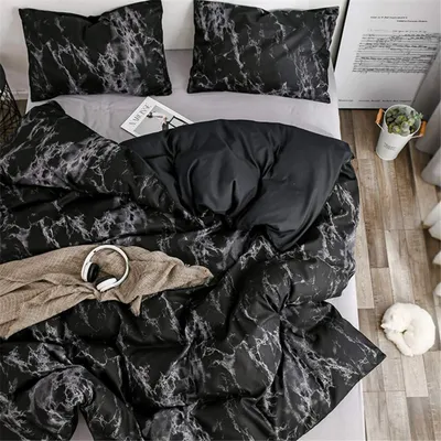 Produktbild von Bettwäsche Set 135x200 cm Schwarzer Marmor 2-teilig Mikrofaser mit Reißverschluss