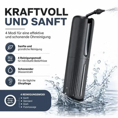 Produktbild von Elektrischer Ohrenreiniger mit 4 Modi und 2000 mAh Akku – IPX7 wasserdicht, 10 Düsen, inklusive Ohrbecken – zur sanften Ohrenspülung für Erwachsene und Kinder