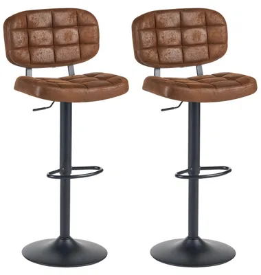 Obrázek produktu pro BELIANI Sada 2 barových židlí hnědé čalounění z umělého semiše černá otočná podnož nastavitelná výška retro styl kuchyně jídelna
