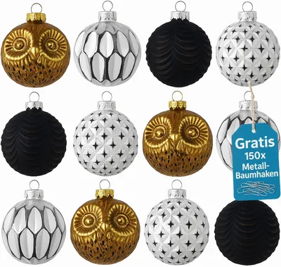 Produktbild von Weihnachtskugeln Gold 12er Set Glas Christbaumkugeln Christbaumschmuck Kugeln