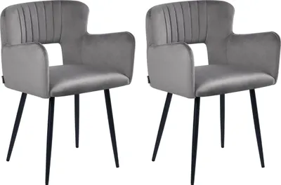Produktbild von BELIANI Esszimmerstuhl 2er Set Grau Samt Stoffbezug mit Hohen Armlehnen Schwarzen Beinen aus Metall Modern Wohnzimmer Esszimmer Küche Ausstattung