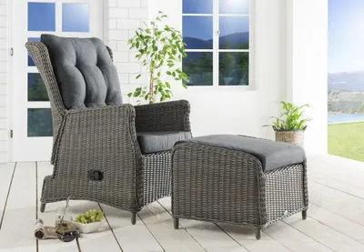 Produktbild von Destiny Balkonset CASA RELAX Sessel + Fußhocker, Polyrattan, vintage grau