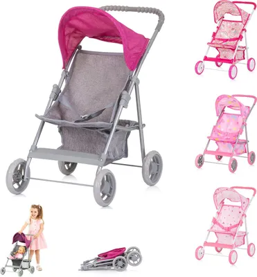 Produktbild von Chipolino Puppenwagen Alice Aufbewahrungskorb klappbar, Sonnendach verstellbar grau pink