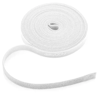 Produktbild von deleyCON 5m Klett Kabelbinder Klettbandrolle 10mm zuschneidbar - Weiß
