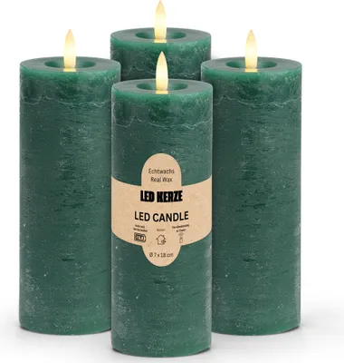 Immagine prodotto di Set di 4 candele LED a cera, fiamma tremolante, Ø 7x18 cm, verde