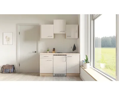 Obrázek produktu pro Rovná kuchyňská linka se spotřebiči Flex Well Nepal 150,5 cm barva čela kašmírová lesklá barva korpusu sonoma dub