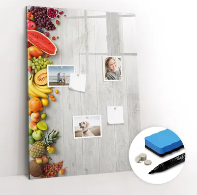 Produktbild von Magnetpinnwand Memoboard - Zubehörsatz - Schwarzer Marker + Schwamm + Magnete - 70 x 100 cm - Gemüse auf Holz