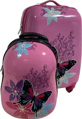 Produktbild von Gustav Voss 2-tlg. Kinder-Koffer-Set: Reisekoffer+Rucksack Schmetterling 64574
