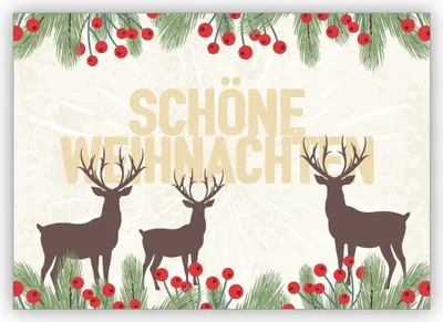 Produktbild von Tolle Weihnachtskarte mit Hirschen und roten Beeren für: Schöne Weihnachten