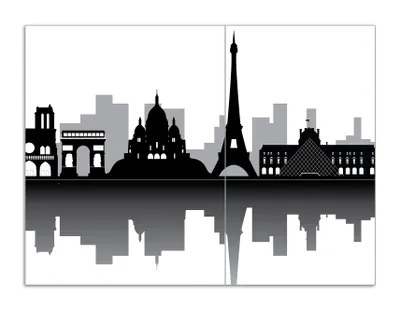 Produktbild von Wallario Herdabdeckplatte aus Glas, Größe 70 x 52 cm 2-teilig, Motiv Silhouetten Pariser Sehenswürdigkeiten