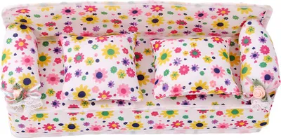 Produktbild von Kinder Miniatur Blumensofa Mini Stoff Blumenabdrücke mit Kissen Spielzeugpuppenhausmöbel Spielzeug