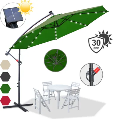 Image de TolleTour Parasol avec éclairage LED Parapluie 350 cm Parapluie de jardin Pavillon - Vert