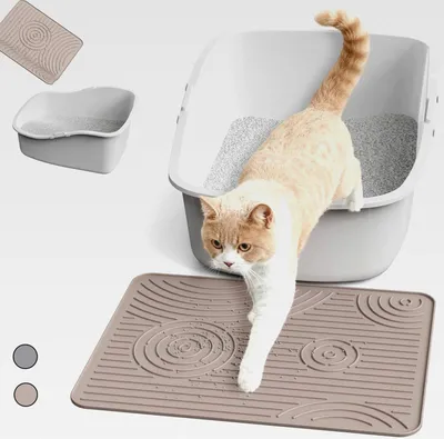 Produktbild von Katzenklo Matte, 40x30cm Silikon Katzenstreu Matte, wasserdicht und BPA-frei Katzenstreumatte, rutschfeste Katzenmatte Katzenklo Unterleger, Leicht zu Reinigen (Beige)