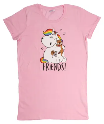 Produktbild von Pummel & Friends Schlafshirt für Damen Pummeleinhorn Nachthemd Pyjama kurzärmlig Oberteil Rosa L