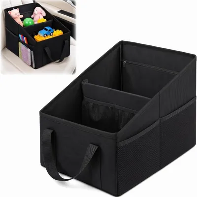 Image de Organisateur de voiture avec 4 compartiments, pliable, en tissu Oxford, noir, 31x25x25 cm