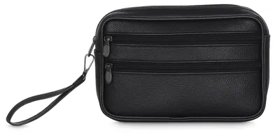 Produktbild von SOTALA Herren Handgelenktasche aus echtem Rindsleder, Leder Handtasche mit Handschlaufe, 5 Reißverschlussfächer, Organizer für Handy, Geldbörse, Dokumente, Alltag und Reise Schwarz